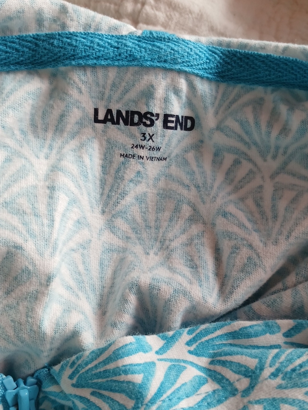 Lands' End Teal and White Printed Hooded Top Coverup Size 3x - Picture 8 of 10